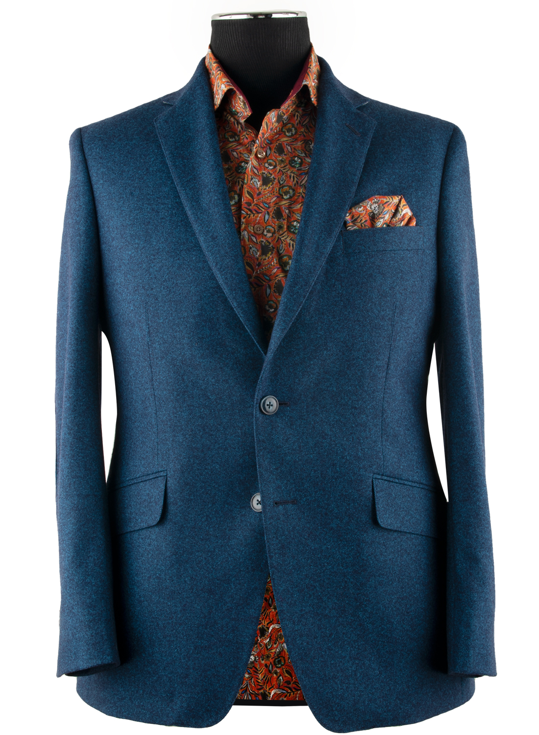 BLUE FLANNEL SUIT WITH PRINT INTERIOR